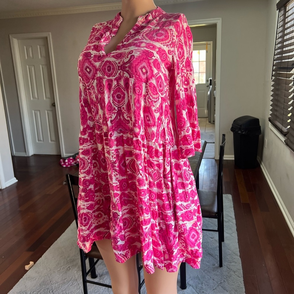 Amisu Hot Pink Paisley Tiered Babydoll Mini Dress - Size 4